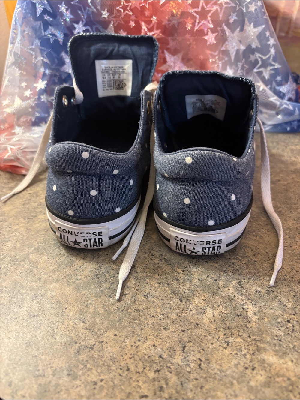 Women’s Converse Navy Polka Dot Low Top Sneakers - Picture 5 of 6